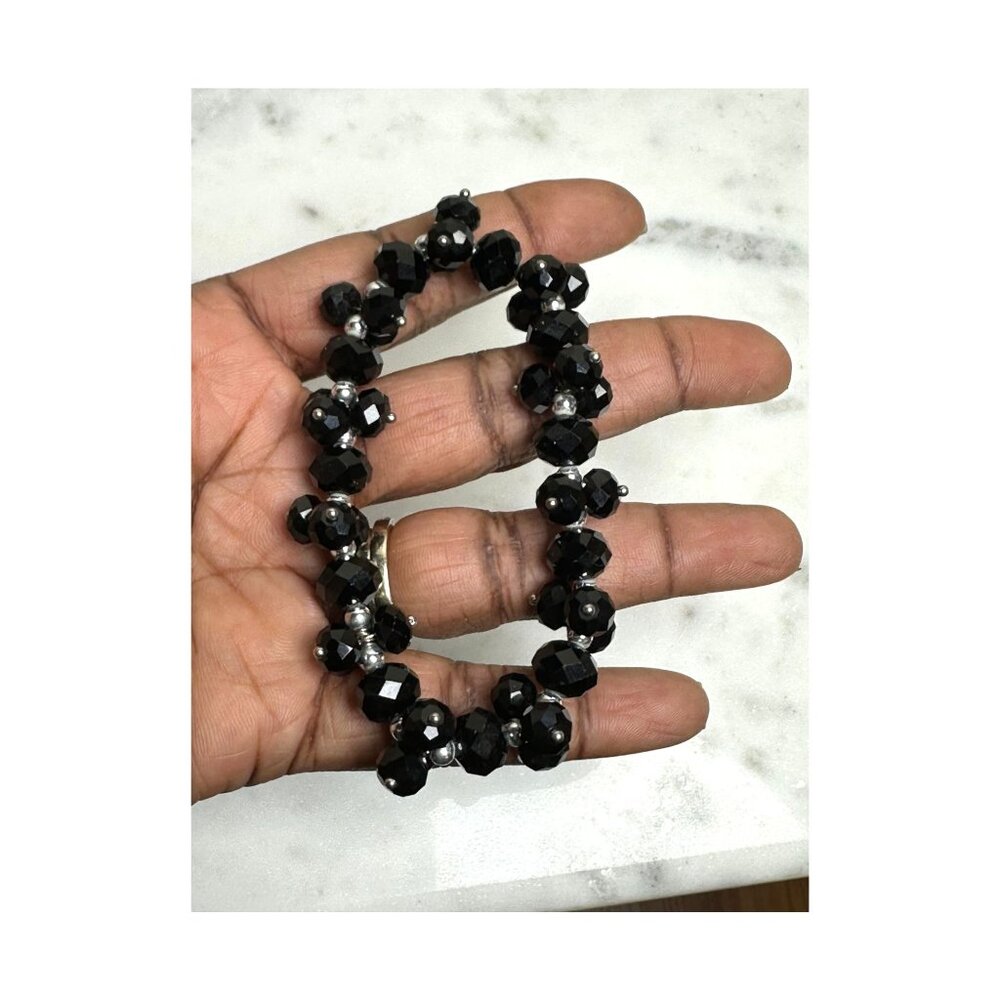Elegant Black Crystal Beaded Stretch Bracelet Fashion Jewelry Goth Witchy